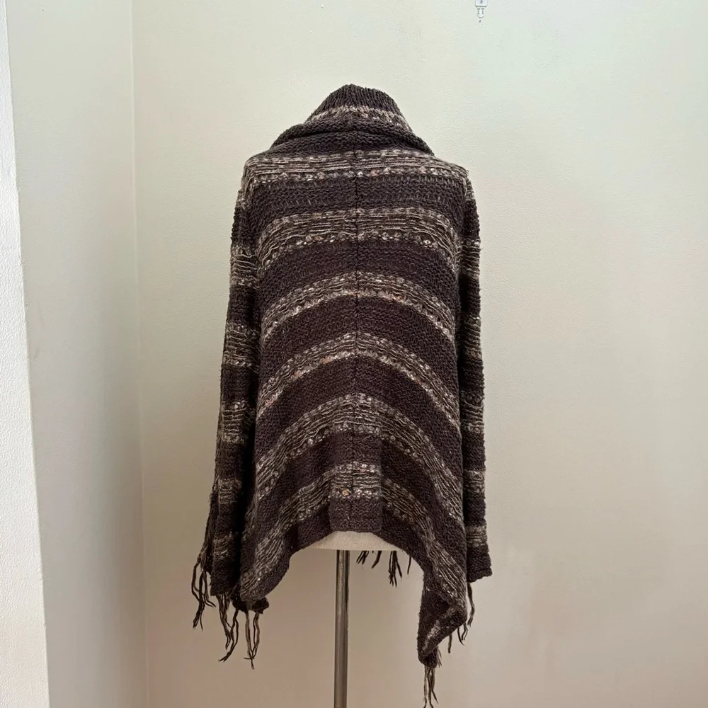 Free People Brown Wool/Mohair/Linen Fringe Cardigan Sweater Size Large Boho Chic